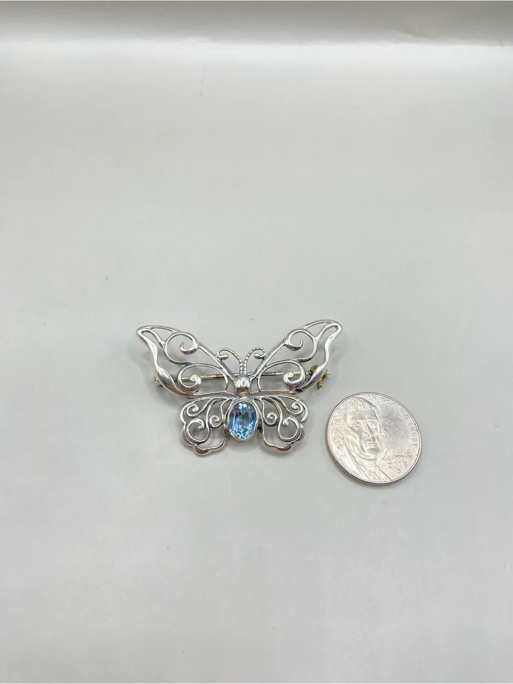 Vintage Mark Wasserman Samara MWS Sterling Silver and Blue Topaz Butterfly Brooc